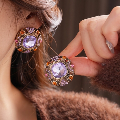 Orecchini Vintage In Lega Strass Con Perno In Argento Stile Corte Design Palazzo Geometrico Gioielli Per Donna
