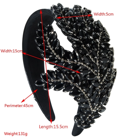 Diadema Barroca Acolchada con Strass para Mujer Vintage Terciopelo Forma de Hoja Banda para el Cabello para Banquete Boda