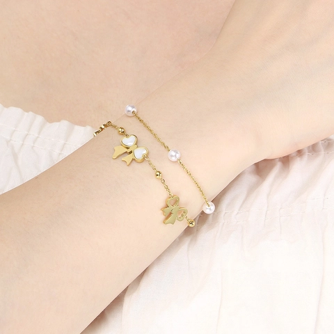 Gold Plated Stainless Steel Charm Bracelet For Women Fashion Heart Butterfly Flower Pendant Adjustable Jewelry