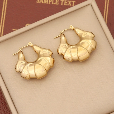 Chunky Hoop Earrings Stainless Steel Gold Plated Geometric Twisted Croissant Style Irregular Studs For Women Retro Fashion