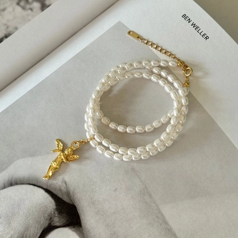 Collana Con Ciondolo Angelo In Argento Sterling 925 Con Imitazione Di Perla Artificial Rotonda Stile Francese Gioielli Eleganti Da Donna