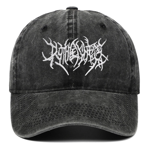Washed Cotton Baseball Cap Vintage Distressed Gothic Letter Embroidery Streetwear Hat Adjustable Metal Buckle