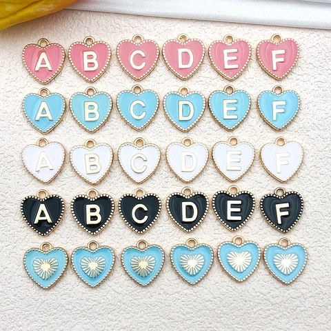 Heart Round Enamel Letter Charms Zinc Alloy Double Sided Oil Dripping Pendants For DIY Jewelry Making Crafts