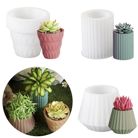 Stampo In Silicone Grande Per Vasi Da Fiori Fioriera Geometrica DIY Motivo A Strisce Diamante Artigianato In Resina