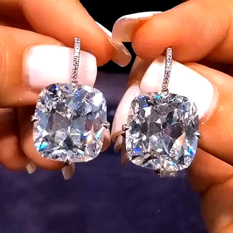 Orecchini Pendenti Geometrici Con Zirconi Taglio Cushion Eleganti Gioielli In Rame Per Donna