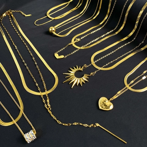 Light Luxury 18K Gold Plated Double Layer Copper Necklace With Heart Star Moon Pendant Rhinestone Chain Jewelry For Women