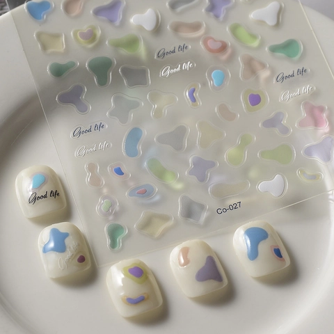 Macaron Color Nail Art Stickers Embossed Jelly Texture Irregular Shapes Waterproof Manicure Decoration For Women