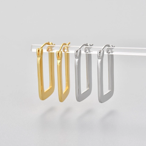 Orecchini a Cerchio in Rame Rettangolari Geometrici per Donna Minimalisti Galvanizzati a Forma di U Oro Argento Metallo Lucido Gioielli Quotidiani