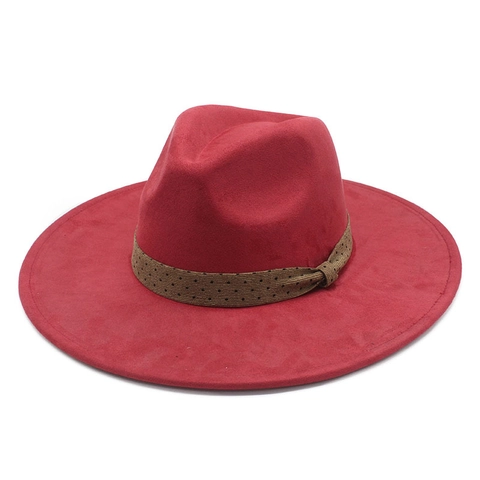 Wide Brim Fedora Hat Retro Suede Felt Jazz Cap With Polka Dot Band Decorative Knot British Style Elegant Headwear