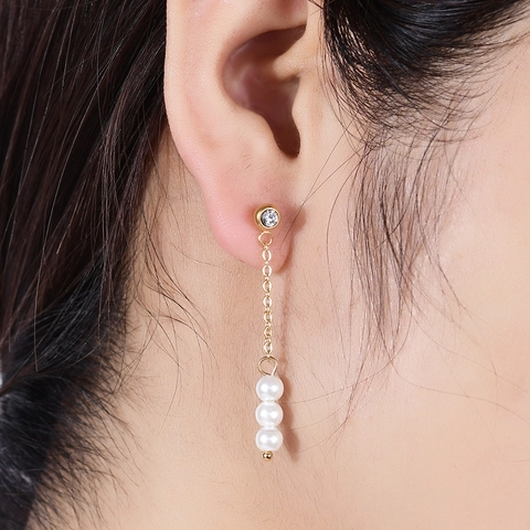 Orecchini Lunghi A Catena Con Imitazione Di Perla Artificial Zirconia Cubica E Perno In Acciaio Inossidabile Gioielli Eleganti Da Donna