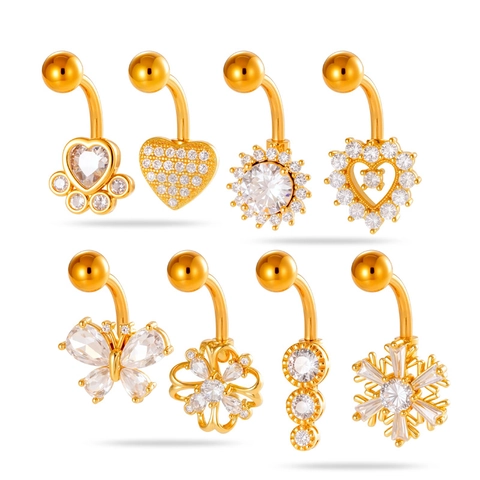 Stainless Steel Copper Cubic Zirconia Belly Button Ring Dangle Heart Butterfly Flower Navel Piercing Jewelry For Women