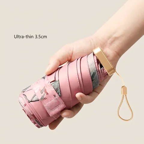 Mini Ombrello Pieghevole Sole Pioggia Dimensioni Tascabili Portatile Protezione UV UPF 50 Rivestimento Colla Nera Pittura Olio