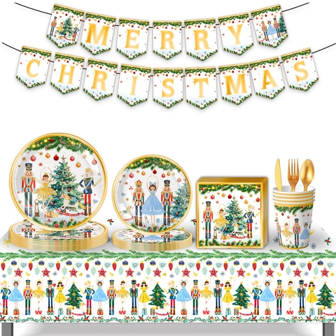 Stoviglie Per Feste Di Natale Schiaccianoci Piatti Di Carta Usa E Getta Bicchieri Tovaglioli Striscione Tovaglia