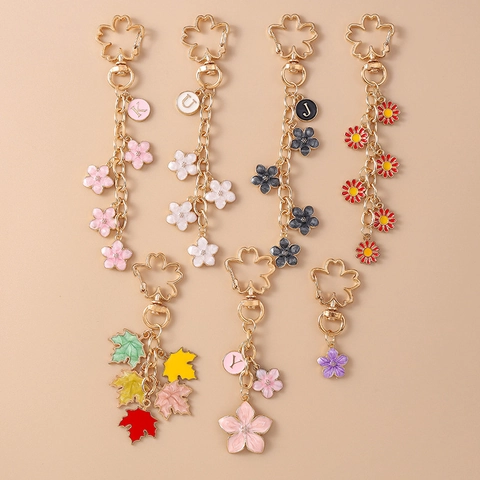 Portachiavi Pastorale in Lega di Zinco a Forma di Fiore e Foglia d'Acero Elegante Ciondolo a Borsa in Smalto Fiore di Ciliegio Gioielli Regalo