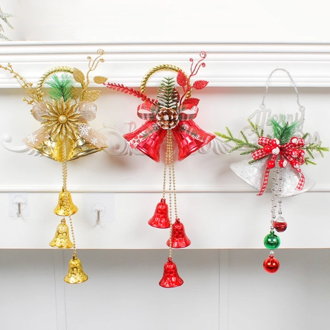 Campanelle Di Natale Ornamenti Appesi Plastica Pigna Fiocco Scozzese Aghi Di Pino Decorazione Festiva Albero Casa