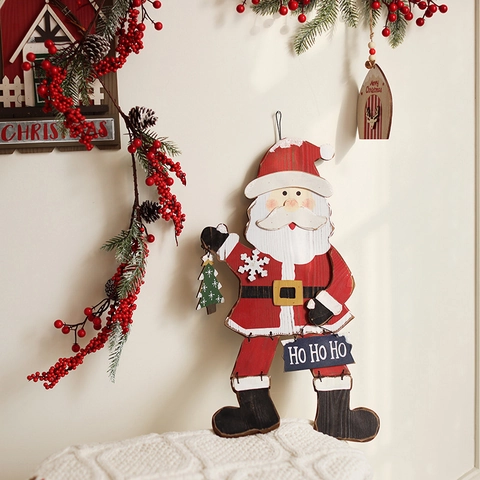 Decorazione Di Natale Appesa In Legno Babbo Natale Pupazzo Di Neve Cartello Per Porta Casa Festiva