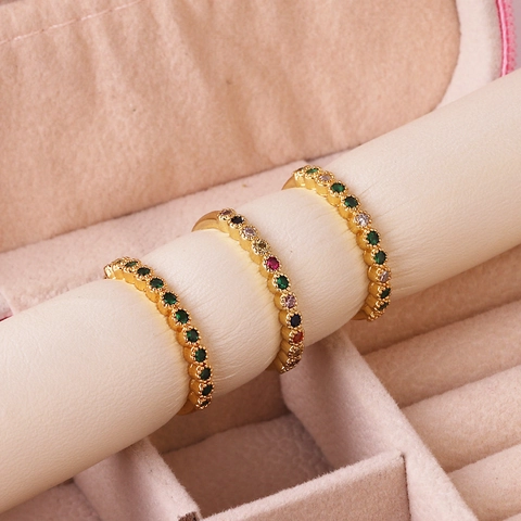 Verstellbarer Offener Ring Kupfer 18K Vergoldet Bunte Zirkonia Minimalistisch Ins Stil Eleganter Fingerschmuck