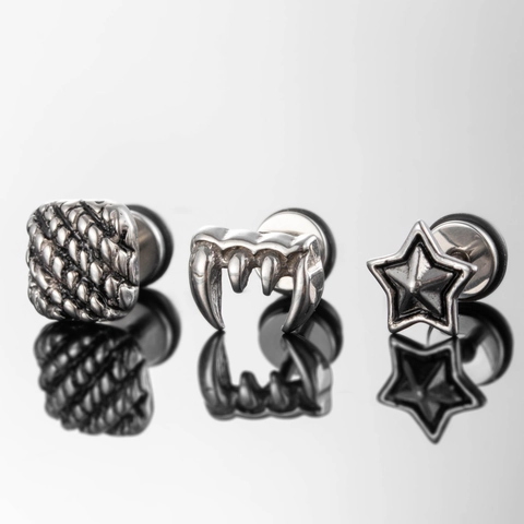 Vintage Punk Stud Oorbellen Roestvrij Staal Geometrische Ster Vangst Vierkant Weefpatroon Gothic Piercing Sieraden Voor Heren Dames