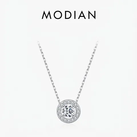 Round Halo Moissanite Pendant Necklace 925 Sterling Silver Brilliant Cut D Color VVS1 Clavicle Chain Women Elegant Jewelry