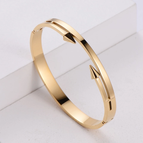 Brazalete De Acero Inoxidable 304 Pulido Punta De Lanza Doble Punk Retro Estilo Industrial Minimalista Joyería Para Mujer
