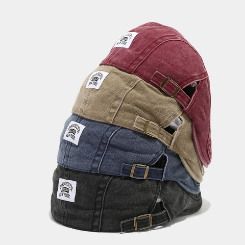 Retro Washed Cotton Ivy Cap Distressed Flat Cap Vintage Adjustable Newsboy Hat With Brooklyn Letter Patch For Men Women