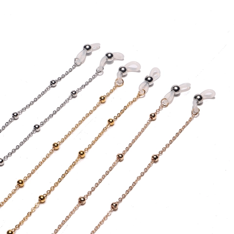 Metal Glasses Chain And Mask Lanyard With Round Beads Copper Anti-Slip Eyewear Strap Holder For Women Men
