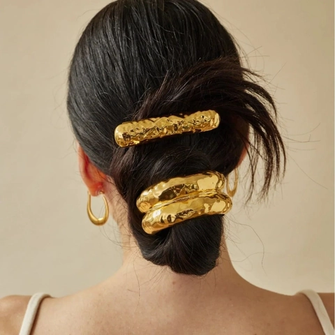 Minimalist Metal Pony Tail Cuff Hair Tie Elastic Band Geometric Alloy Smooth Hammered Texture Hair Accessories For Women