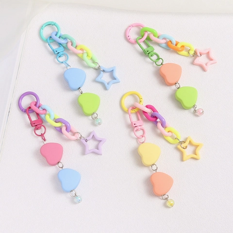 Llavero Dulce Corazón Estrella Acrílico Cadena Macaron Colorida Amuleto De Bolsa Para Funda De Teléfono Mochila Accesorio Kawaii