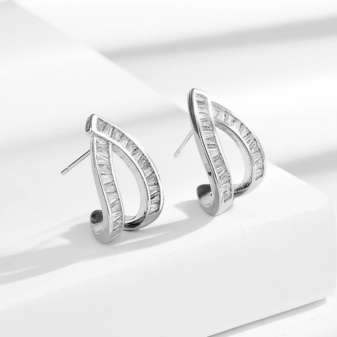 Luxury Geometric Zirconia Stud Earrings For Women Exaggerated Water Drop Copper Earrings Silver Plated Fashion Jewelry Gift