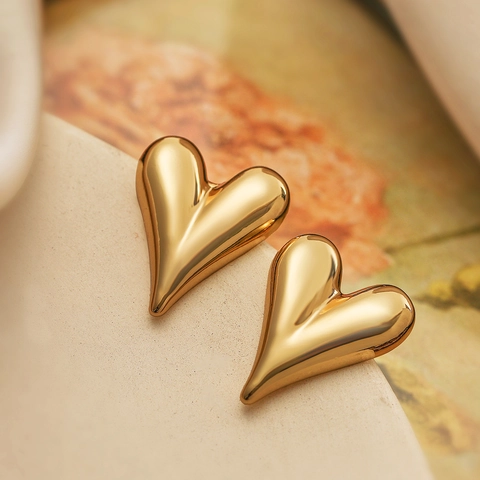 Orecchini A Lobo A Cuore Placcati Oro Vero Rame Superficie Liscia Metallica Geometrica Stile Vintage Per Donna Gioielli
