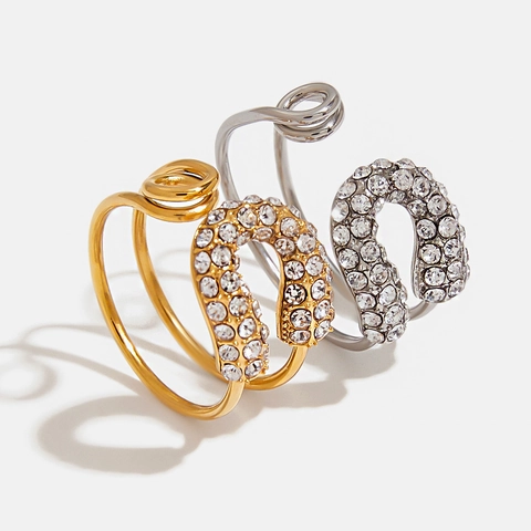 Paperclip Open Ring 18K Verguld Roestvrij Staal Zirkon Hoefijzer U-Vormig Verstelbare Vingersieraden Voor Dames