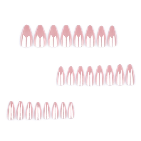 Unghie Finte A Pressione Forma Mandorla Lucido Aurora Rosa Nude Effetto Specchio Copertura Totale Per Donne