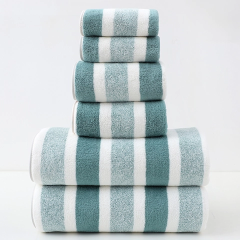 Serviettes De Bain Et Essuie-mains À Rayures Polaire Corail Douce Absorbante Séchage Rapide Voyage