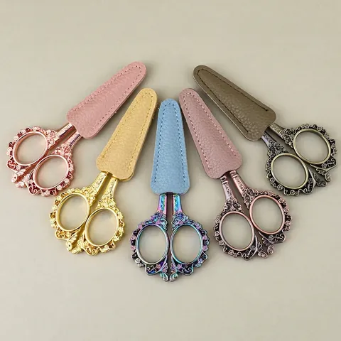 Retro Stickschere Aus Edelstahl Mit Floral Geprägtem Zinklegierungsgriff Und Lederetui Scharfe Spitze Vintage Nähwerkzeug