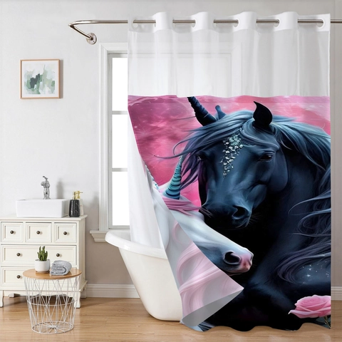 Dekorative Duschvorhang Wasserdicht Polyester Badezimmer Gedruckt Einhorn Tiger Seepferdchen Kunst Ösen Oben