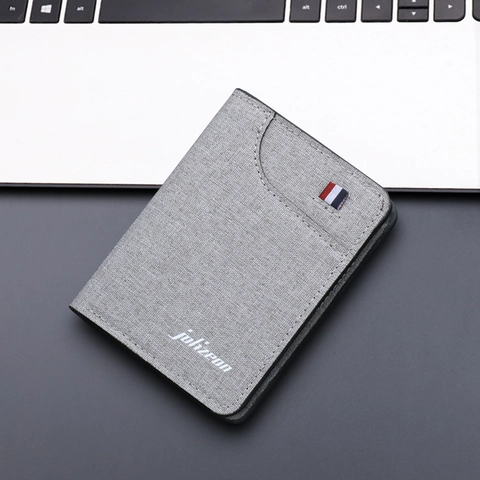 Portefeuille Bifold en Toile Décontracté Pour Hommes Porte-Cartes Vertical Mince Avec Plusieurs Emplacements Et Ruban