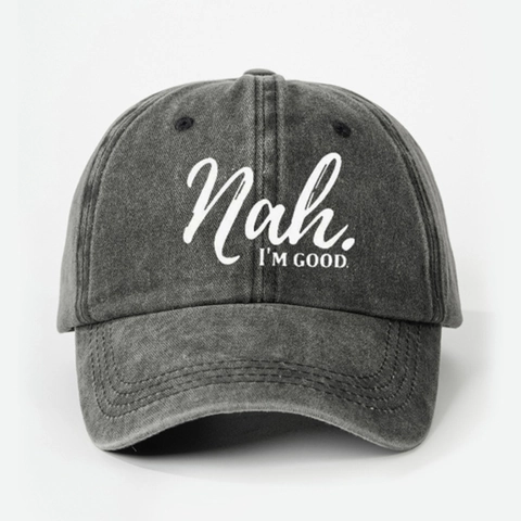 Washed Cotton Polyester Baseball Cap Nah I M Good Letter Print Vintage Distressed Adjustable Sun Hat For Men Women