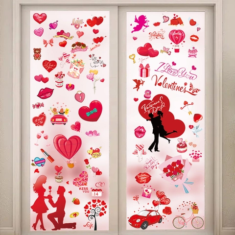 Pegatinas Estáticas Para Ventanas San Valentín Corazón PVC Silueta Pareja Romántica Calcomanía Puerta Vidrio Decoración Festiva