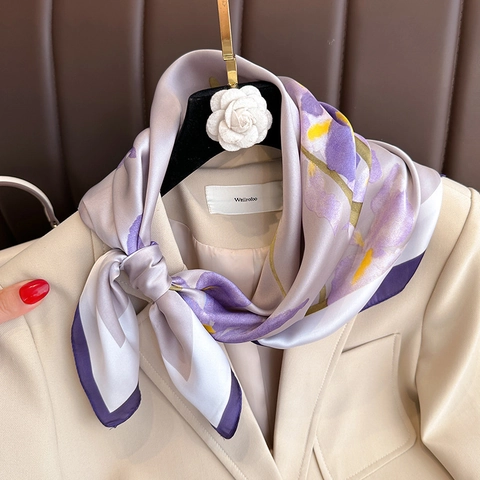 Women Satiny Square Scarf Satin Viscose Neck Scarf Elegant Floral Paisley Print Office Professional Hair Band Headwrap