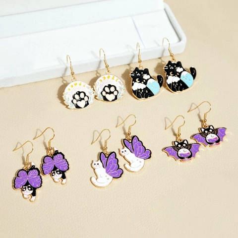 Cartoon Katze Fledermaus Schmetterling Emaille Ohrhänger Für Damen Mit 925 Sterling Silber Ohrstecker Legierung