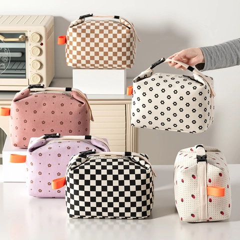 Isolierte Lunchtasche Corduroy Aluminiumfolie Thermisch Tragbarer Bento Beutel Für Schule Büro Picknick Muster