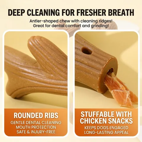 Dog Chew Toy Natural Pine Wood Fiber Bite Resistant Teeth Cleaning Bone Antler Shape Durable Molar Stick For Dogs