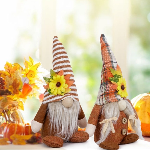 Thanksgiving Gnome Ornaments Sunflower Maple Leaf Faceless Rudolph Plush Dolls Autumn Harvest Festival Table Decoration