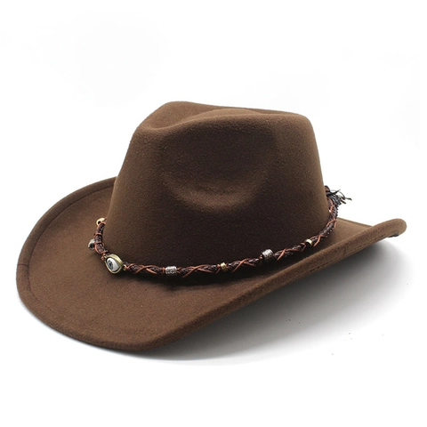 Sombrero De Vaquero Occidental Ala Ancha Fieltro Algodón Poliéster Fedora Con Banda Trenzada Evil Eye Estilo Boho