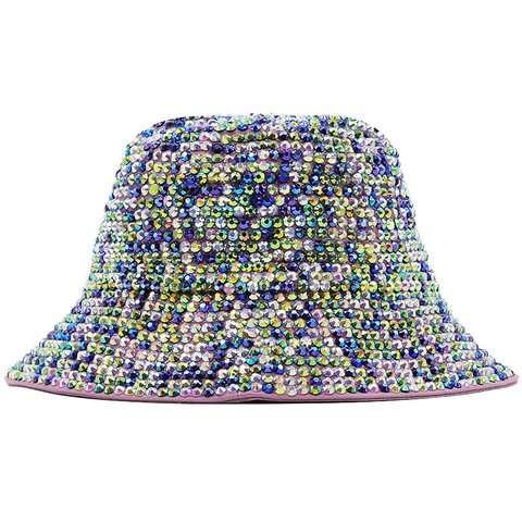 Handmade Rhinestone Cotton Bucket Hat Men Women Vintage British Jazz Top Hat Sparkling Party Sunshade Fisherman Hat