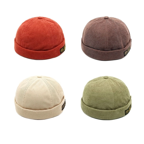 Corduroy Docker Hat Baumwolle Randlos Vintage Retro Verstellbar Patch Label Streetwear Casual Unisex Mütze