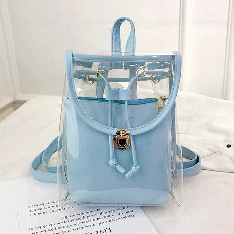 Mochila De PVC Transparente Para Mujer Con Bolsa Interior Bolso Jelly Verano Viaje Moda Impermeable Ribete De Cuero PU