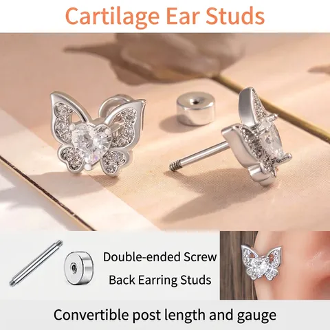 Orecchini A Farfalla Con Zircone A Cuore Lega Strass Perno In Acciaio Inossidabile Chiusura A Vite Gioielli Alla Moda Per Donna