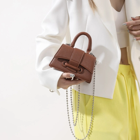 Mini Sac À Main Femme Cuir PU Avec Poignée Chaîne Argentée Amovible Sac À Bandoulière Accessoire De Mode Chic