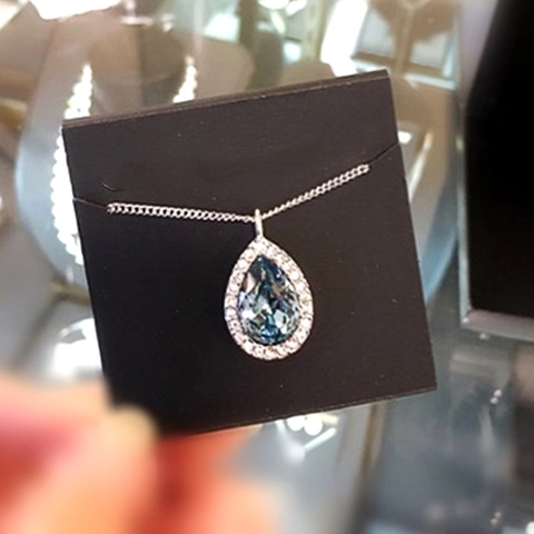 Copper Zirkon Wassertropfen Anhänger Halskette Blau Birnenform Halo Elegant Vintage Schmuck Für Frauen